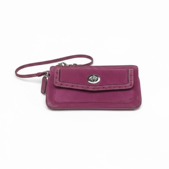 Vintage 90’s: Coach ❃ Suede Turnlock Wristlet Bag ❃ Magenta + Silver Hardware ❃ - Picture 1 of 16
